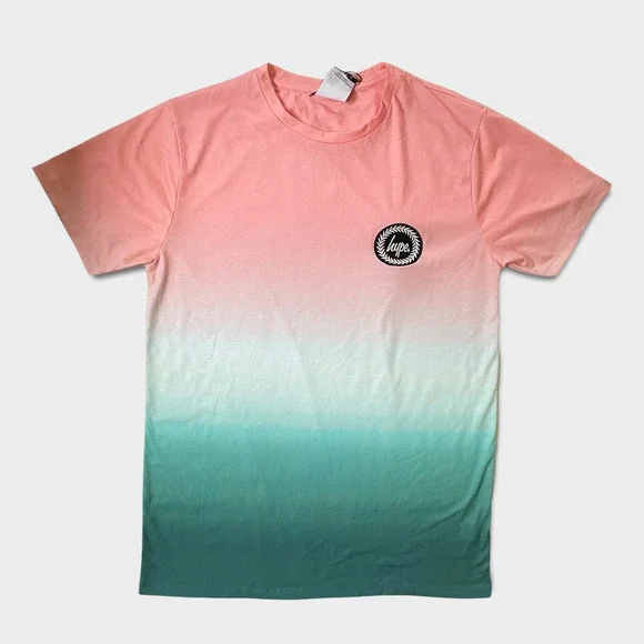 Hype Men s Pink White Blue Dip Dye Crew Neck Short Sleeve T Shirt Size M NWOT